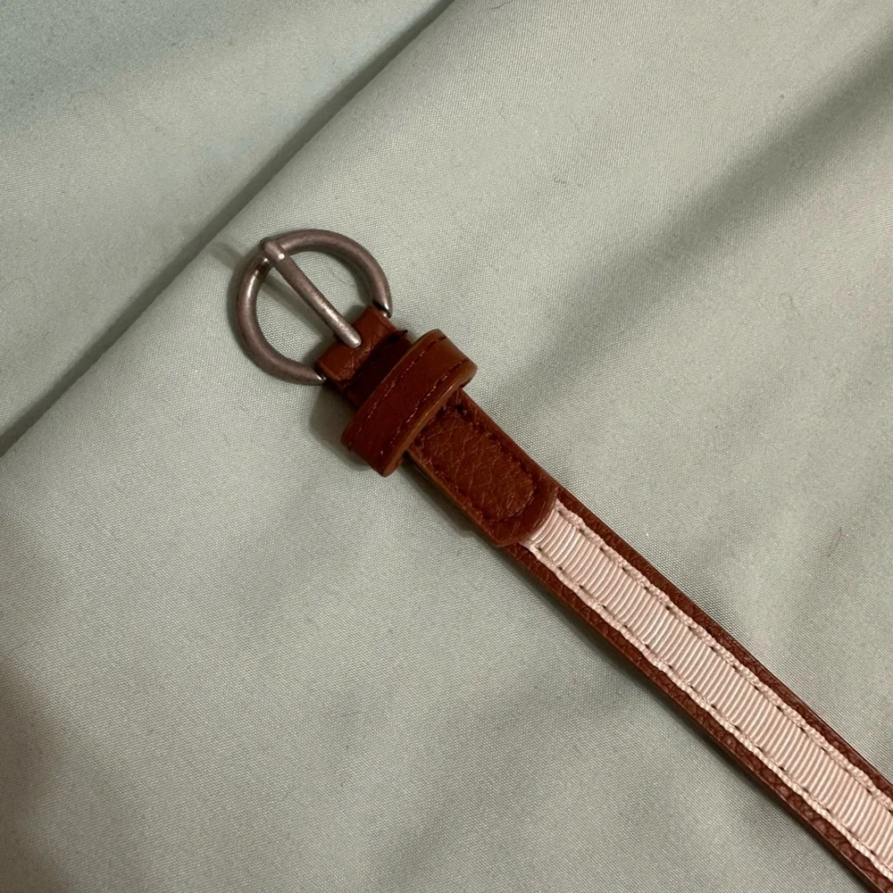 Brown and White Belt with Silver Buckle